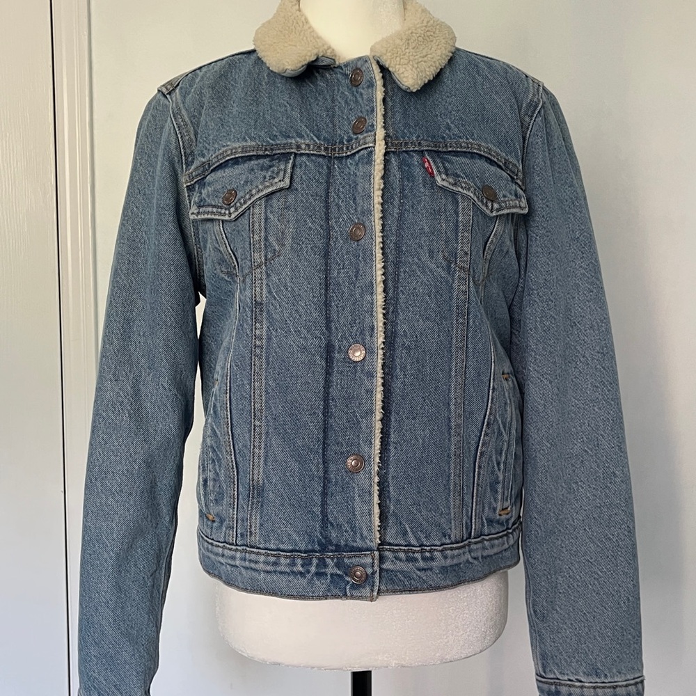 Levi’s Fleece Collar Blue Denim Jacket with Snap Buttons